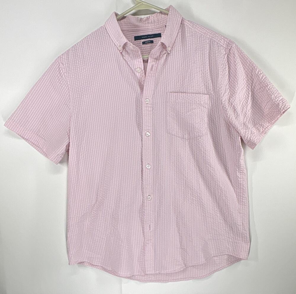 Perry Ellis Shirt Mens L Pink Textured Stretch Short Sleeve Button Up